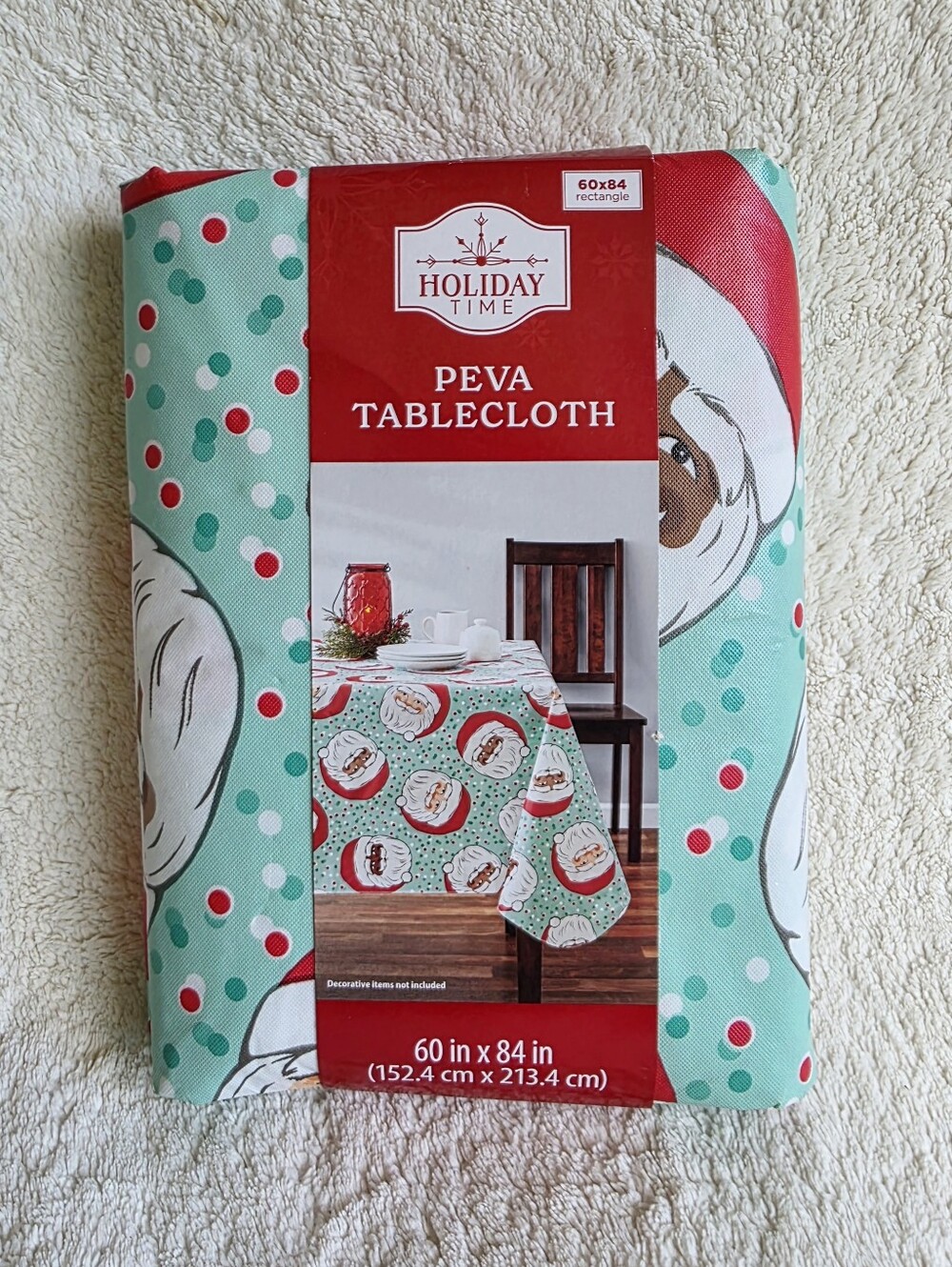 New Holiday Time Santa PEVA Tablecloth 60×80 Inch Rectangle